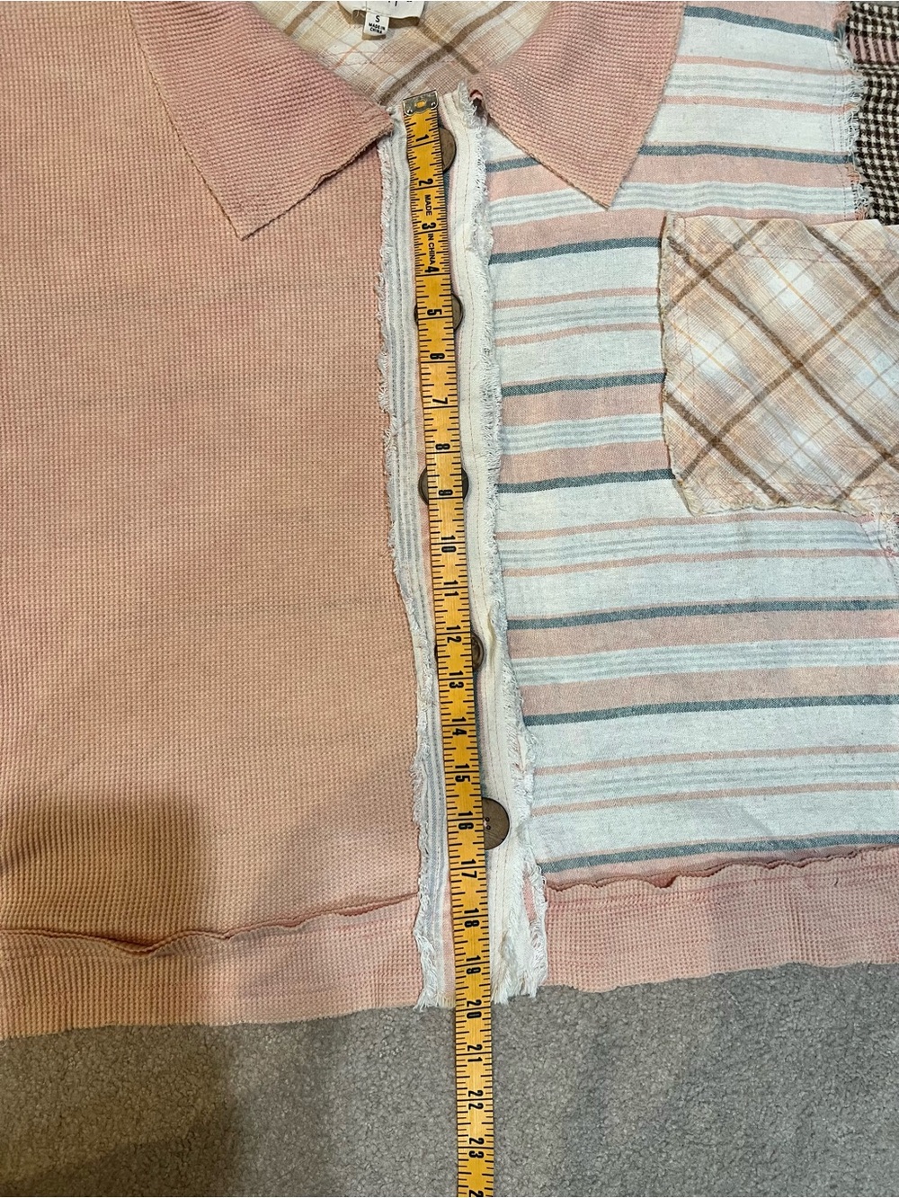 Patchwork Button-Front Top in Dusty Pink - Picture 4 of 6